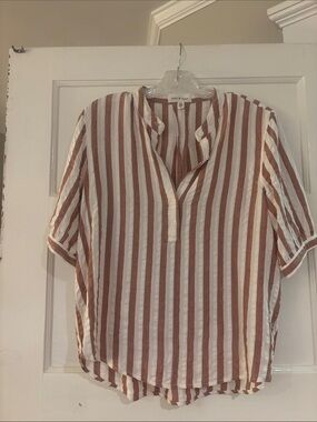 cloth & stone Rust and White Vertical Stripe Button-Front Tunic